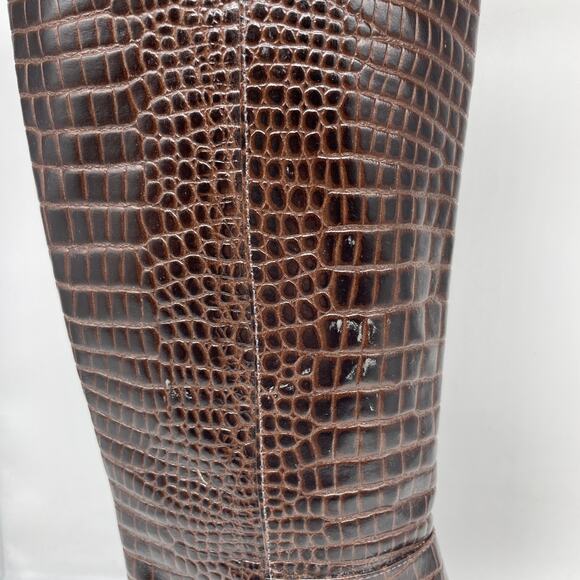 Frances Valentine Mackie Knee High Boot Brown Croc Embossed Leather Size 8.5 B - Picture 11 of 14